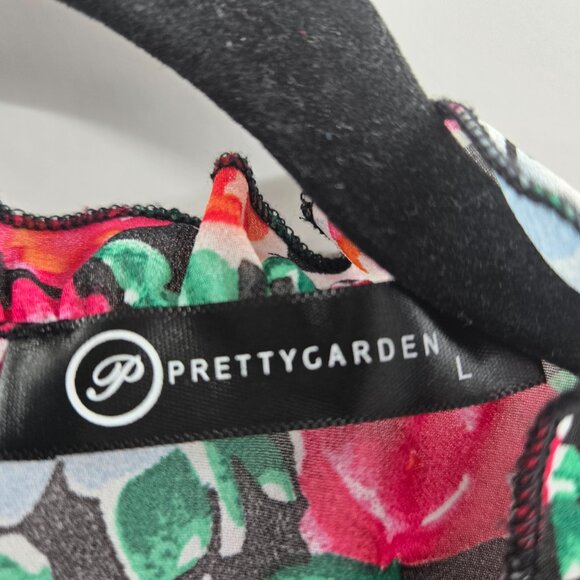 Pretty Garden Pink Floral High Neck Button Back Ruffled Short Sleeve Blouse L - Picture 7 of 10